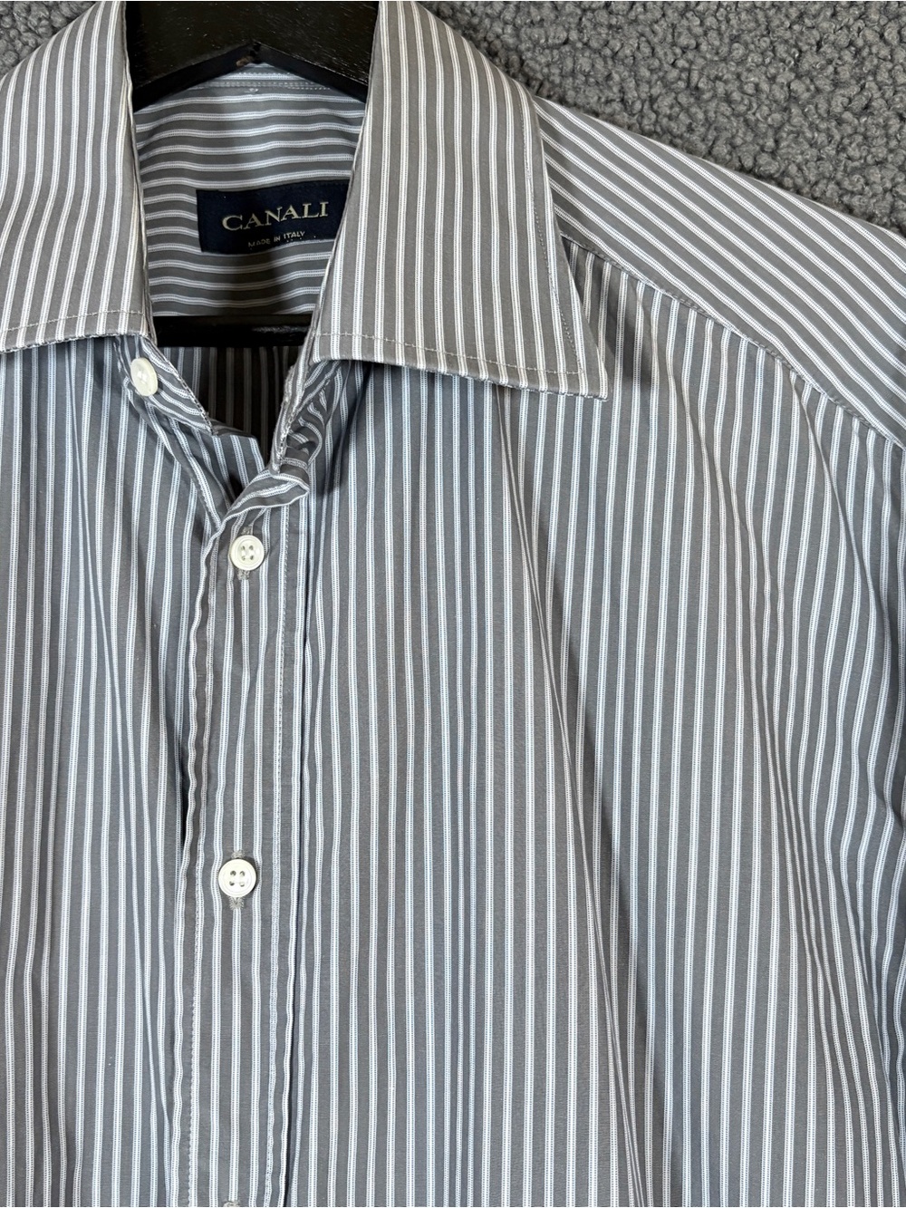 Canali Italy Made Cotton Striped Button Up Shirt - Men's Size 41/16 - Gray